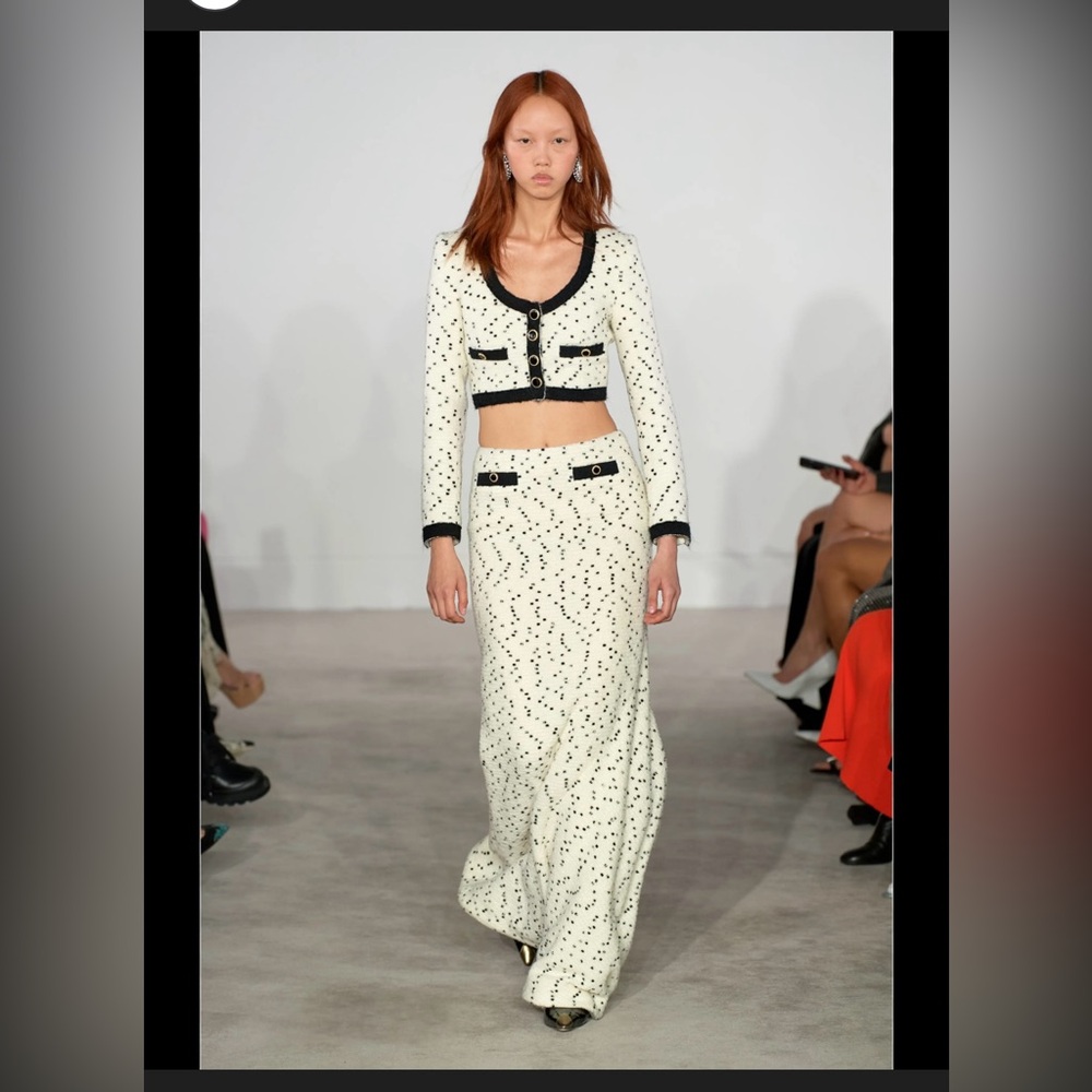 Alessandra Rich Fall 2023 Runway Cropped Cardigan Ivory Black Speckled XS S